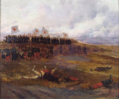 Barellieri sul campo di battaglia durante l